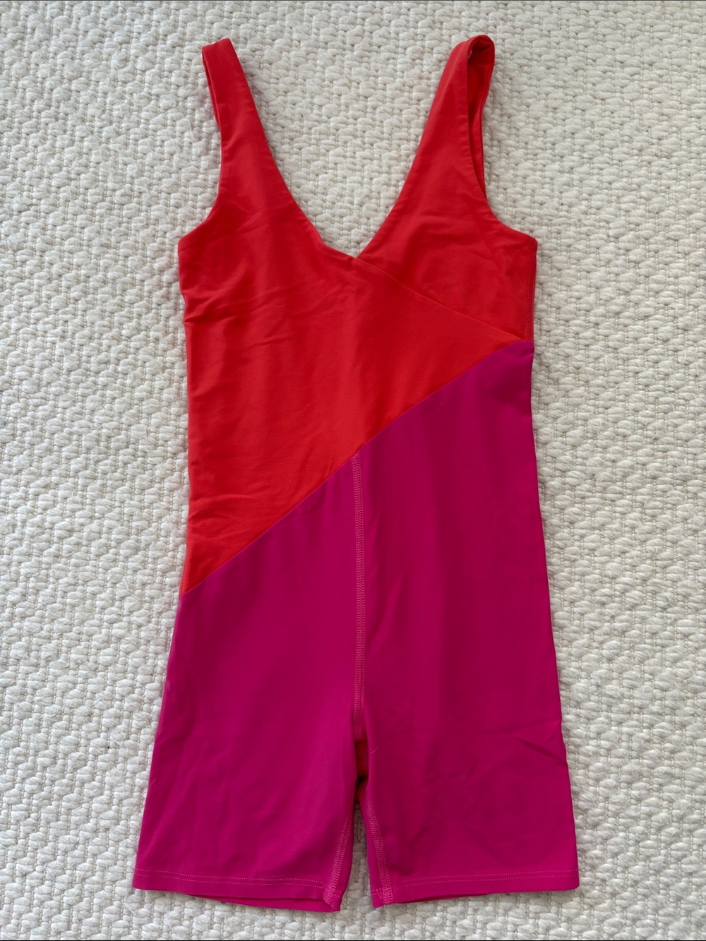 Carbon38 Colorblock Red and Fuchsia Active Romper S